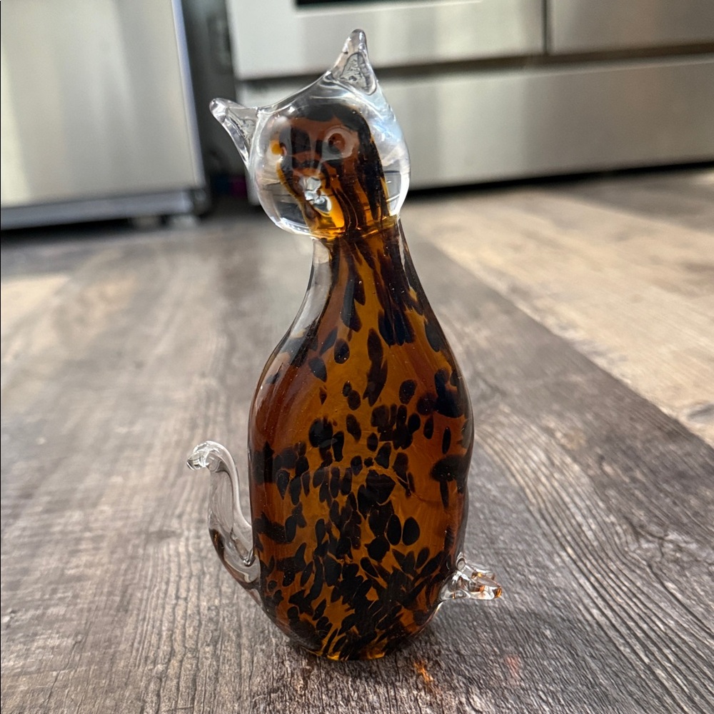 Glass Cat Figurine - Brown and Black